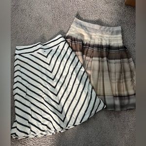 Lot Of 2 Women’s Skirts 4 Talbots Linen Blend GUC & Theory Silk Brown Cream EUC